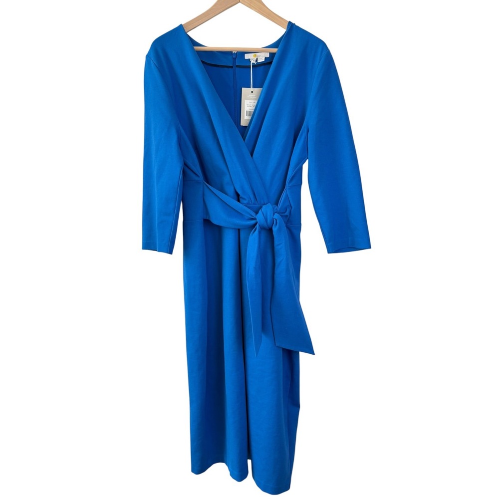 Boden Blue Wrap Front Midi Dress V-Neck 3/4 Sleeve US 16-18R NEW - Picture 2 of 8